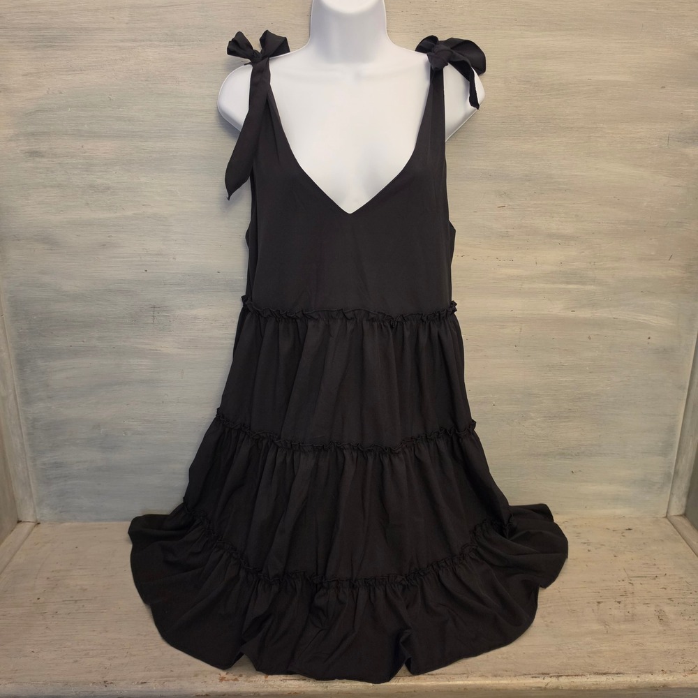 Shein Tie Shoulder Multi Tiered Vneck Aline Mini Dress Size Large Good Condition